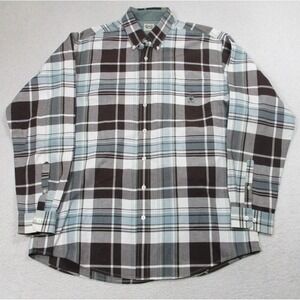 Cinch Shirt Mens Large Brown Gray Blue‎ Plaid Button Down Long Sleeve Western
